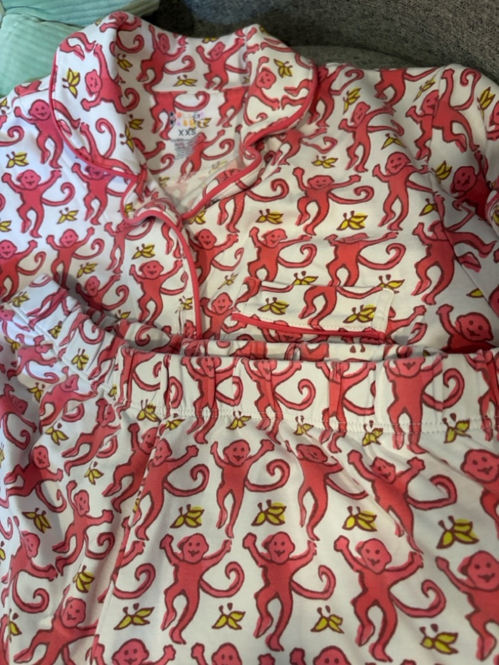 Roller Rabbit Pink Monkey Print Pajama Set - Picture 2 of 3